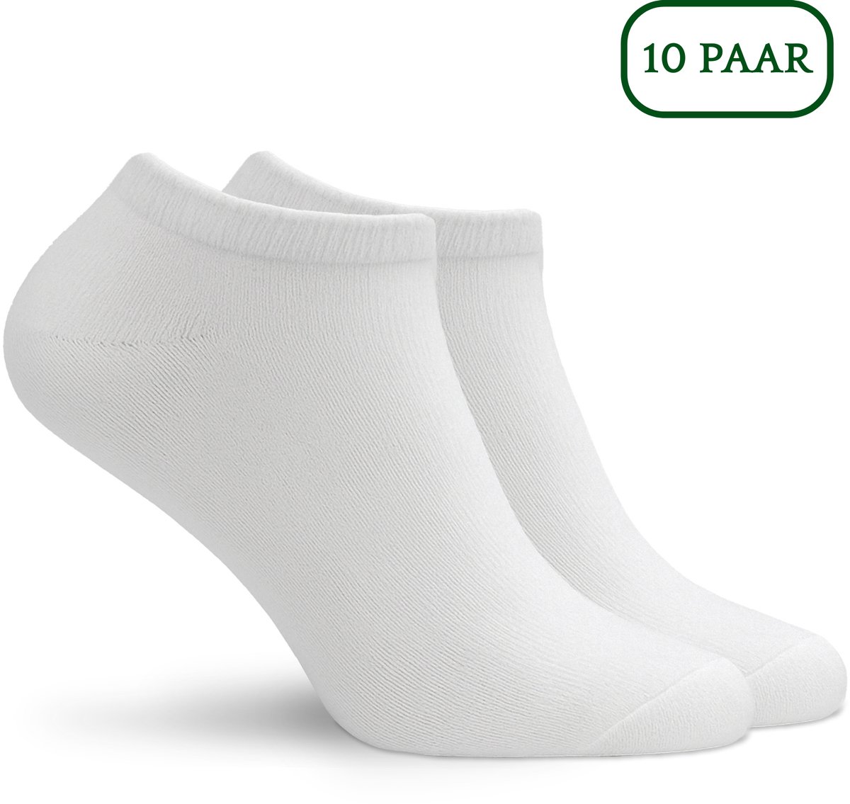Hipperboo® 10 Paar Bamboe Sneakersokken - Maat 43-46 - Wit - Heren Sokken - Enkelsokken Heren - Meerdere maten en kleuren - Korte sokken - Naadloos