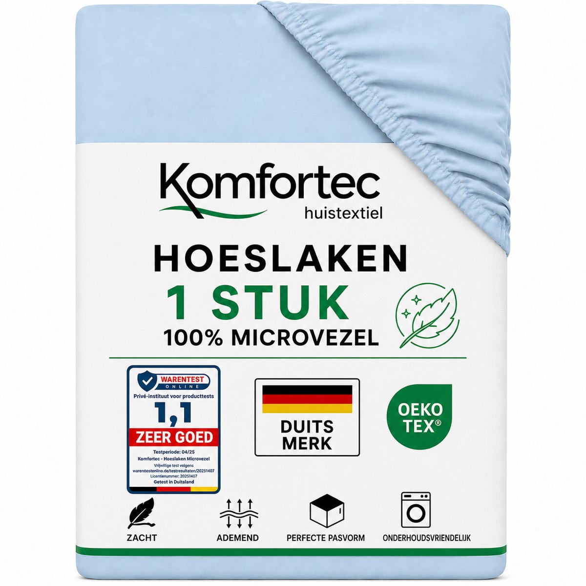Komfortec Hoeslaken 200x200 cm - tot 30cm Matrashoogte - Rondom Elastiek - Lichtblauw