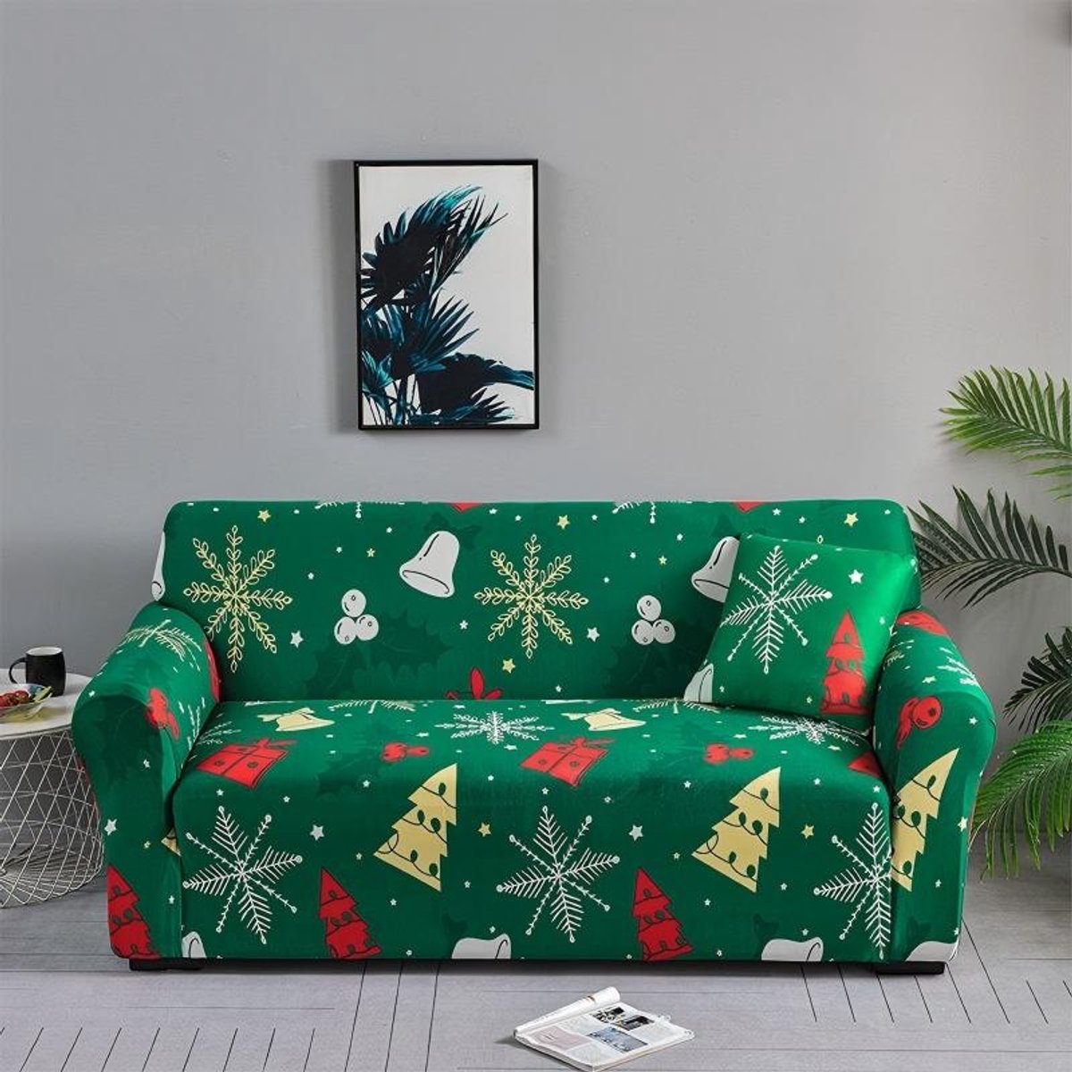 Kerst Bankhoes – Elastische Stretch Bankovertrek – Antislip & Wasbaar – Volledige Bescherming – Kerstcadeau Print – Groen – Voor 3-Zits Bank – 190–230 cm – 1 Stuk