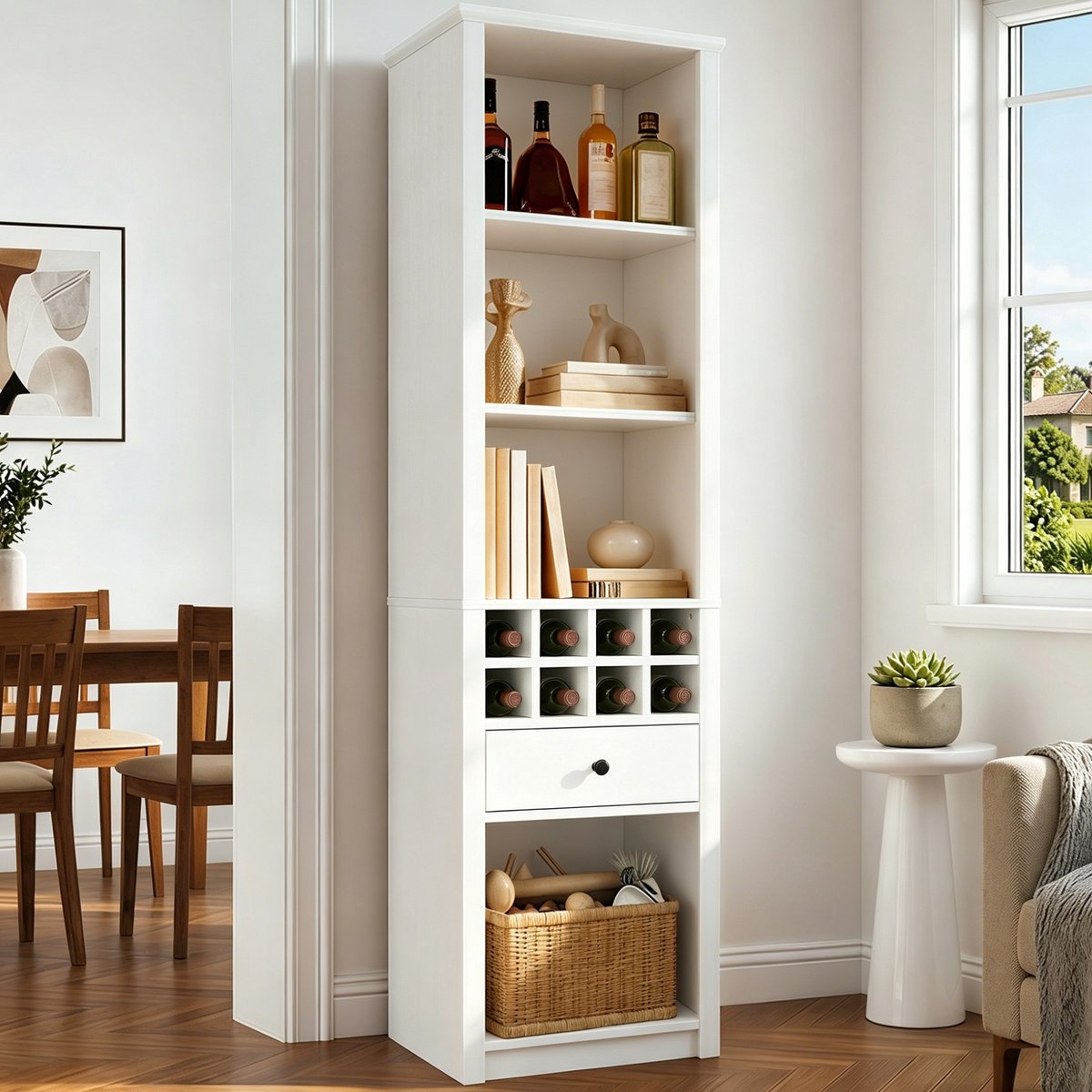STILVORA Boekenkast - Open Kast Met Ledverlichting En Lade - Smal Model Voor Woonkamer Keuken En Eethoek - MDF - 55x40x200 Cm - Wit