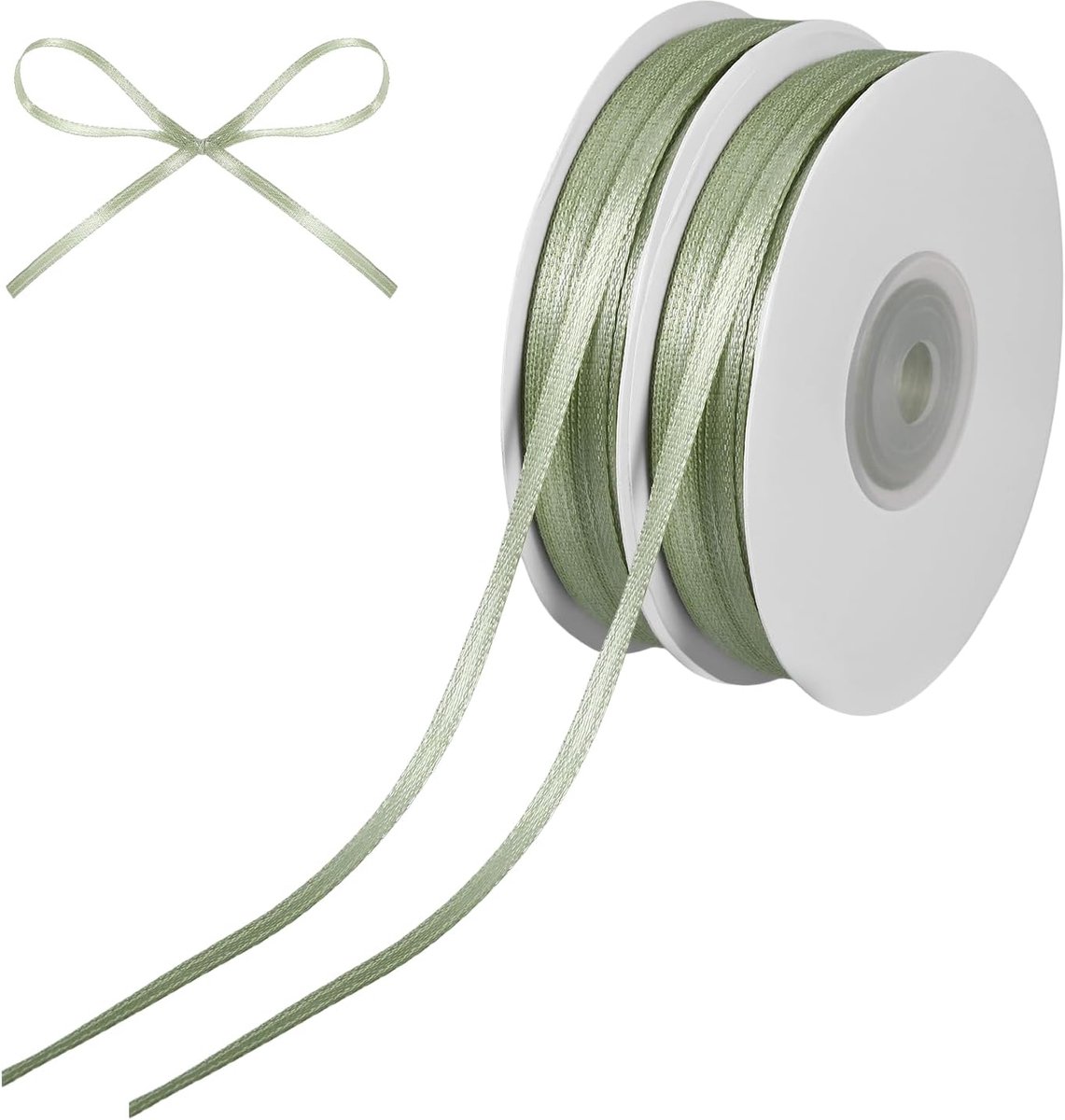 SnelShoppen - 2 Rollen Groene Satijnen Ribbons 91m x 3mm, Eucalyptus Decoratieve Ribbons voor Verjaardag, Bruiloft, Kerst en Cadeauverpakking