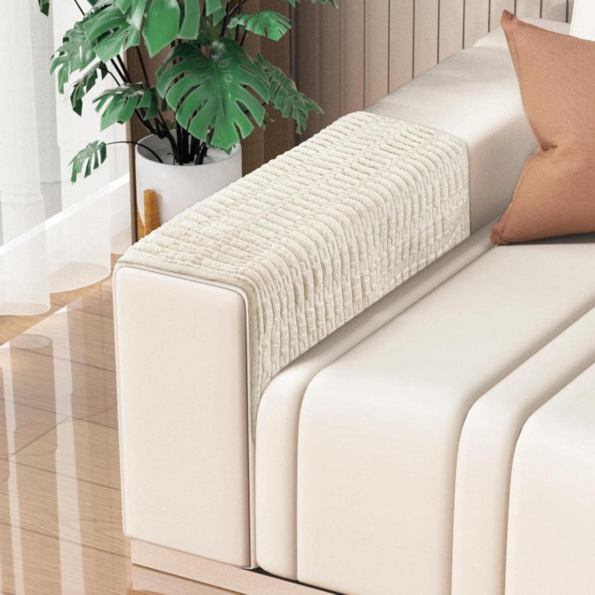 Antislip bankarmleuninghoezen van chenillestof, wasbare en rekbare bescherming voor meubels, bruin, 46 x 66 cm, 2 stuks
