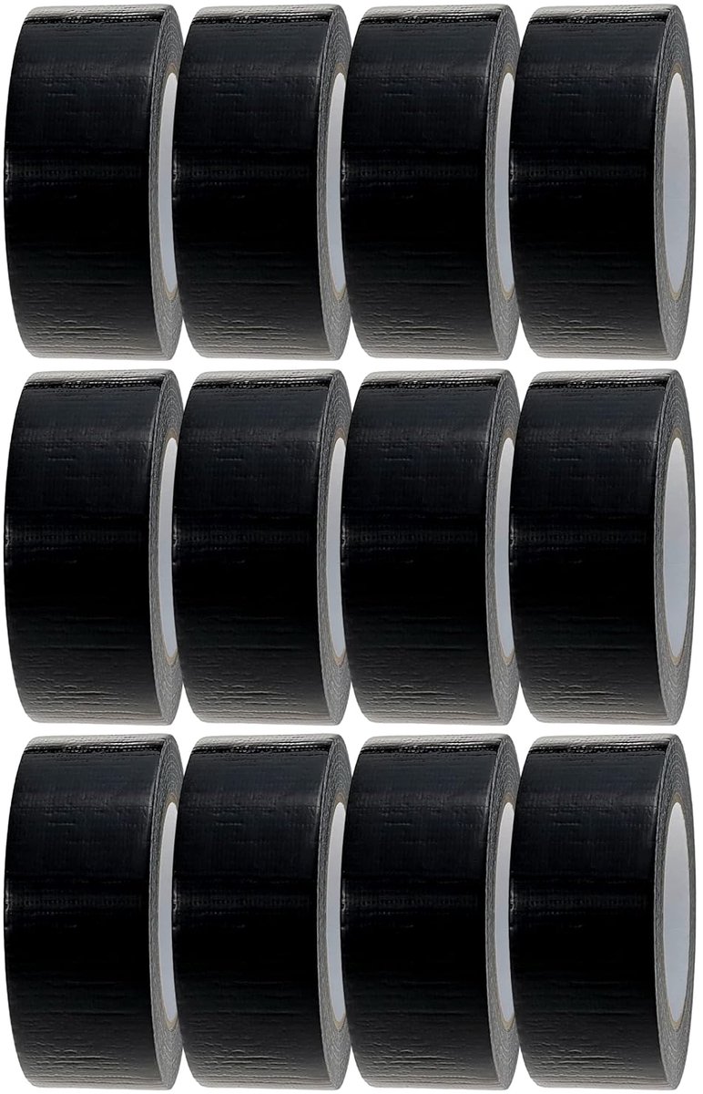 SnelShoppen - Zwart Duct Tape 48mm x 45m - 12 Rollen Waterdichte Gaffer Tape - Sterke Zelfklevende Tape voor Binnen/Buiten - Ideaal voor Klussen, Fees