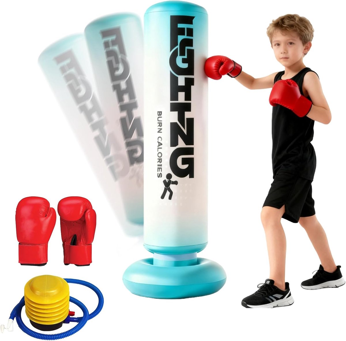 SnelShoppen - Freestanding Punching Bag 180cm, Inflatable Boxing Bag met Non-Falling Base, Boxing Gloves en Repounding Action Pump, Duurzaam PVC, Idea