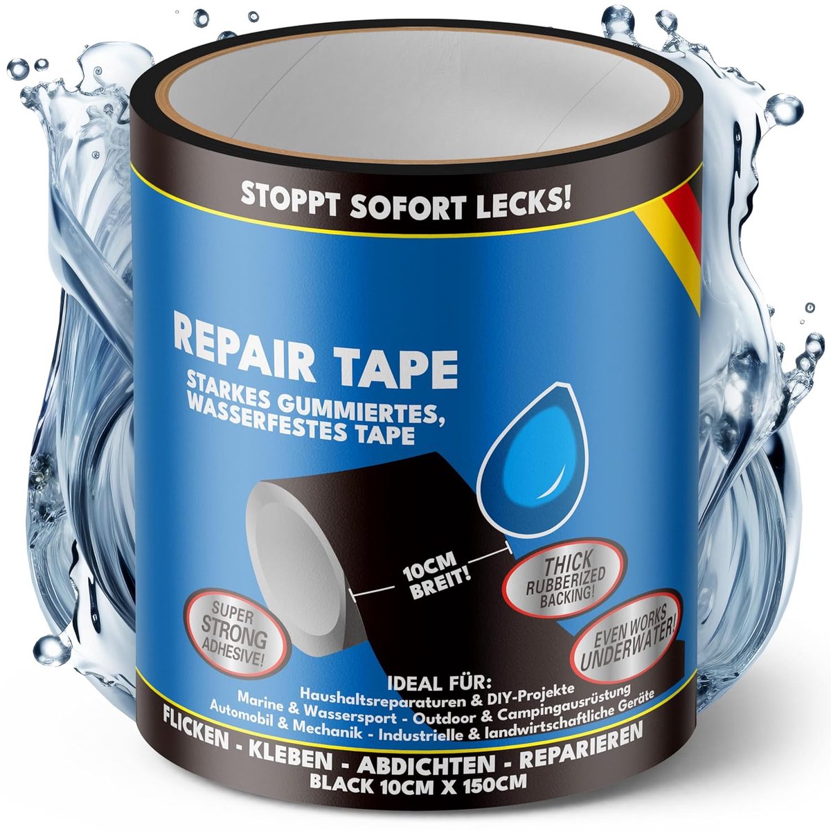 SnelShoppen - ATG Waterproof Repair Adhesive Tape 10cm x 150cm - Super Sterke Waterdichte Plakband voor Zwembad, Dak & Leidingen - Zwart