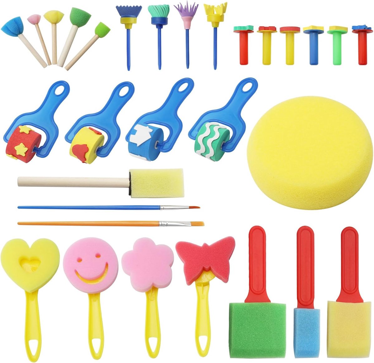 SnelShoppen - 30-delige Herbruikbare Sponskwastenset voor Kinderen - Knutselen, Schilderen, Creatief Doen, Educatieve Hobby - Ideaal voor Feestjes en