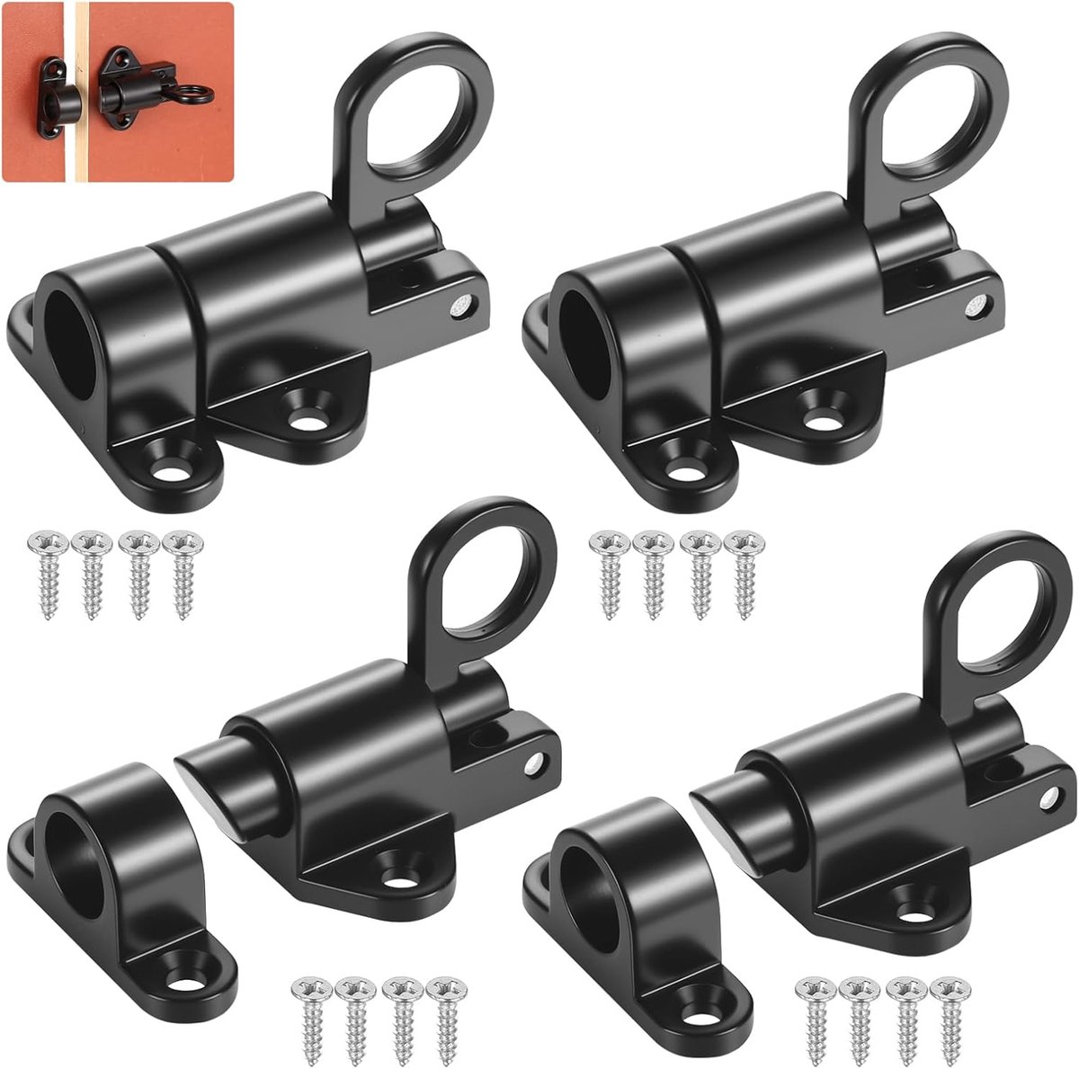 SnelShoppen - 4 Stuks Automatische Deurspringsloten, Zwarte Veer Sloten voor Deuren, Ramen, Barn Deuren, Kasten, Houten Deuren en Poorten, Duurzaam Al