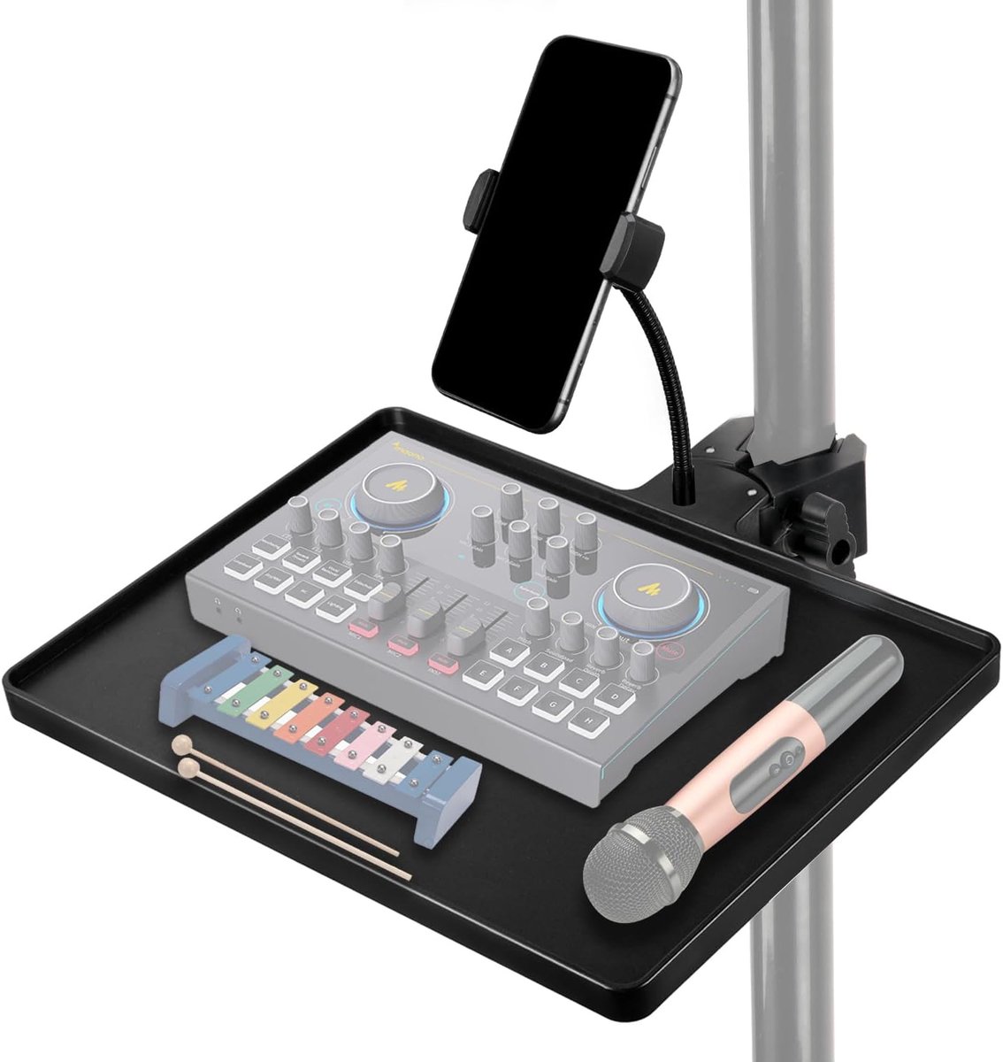 SnelShoppen - Microfoonstandaard met Telefoonhouder - Sterke ABS Klem - 8.1 x 10.6 inch - Geschikt voor Karaoke, Live Streaming en Concerten - Univers