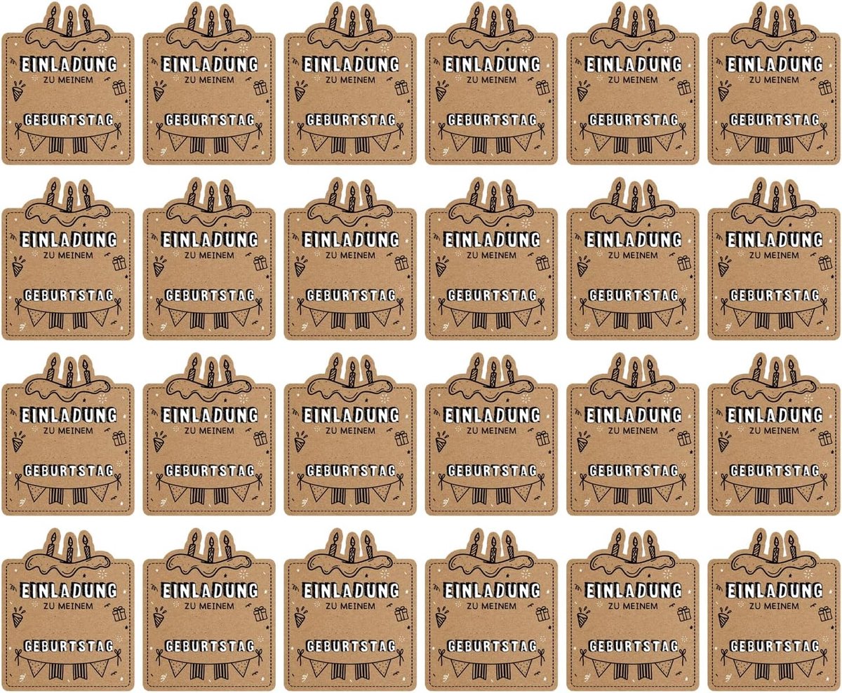 SnelShoppen - 24 Kraftpapier Verjaardagsuitnodigingskaarten voor Kinderen - Eenvoudige Stijl, Geschikt voor Jongens en Meisjes, 12x15 cm, Perfect voor