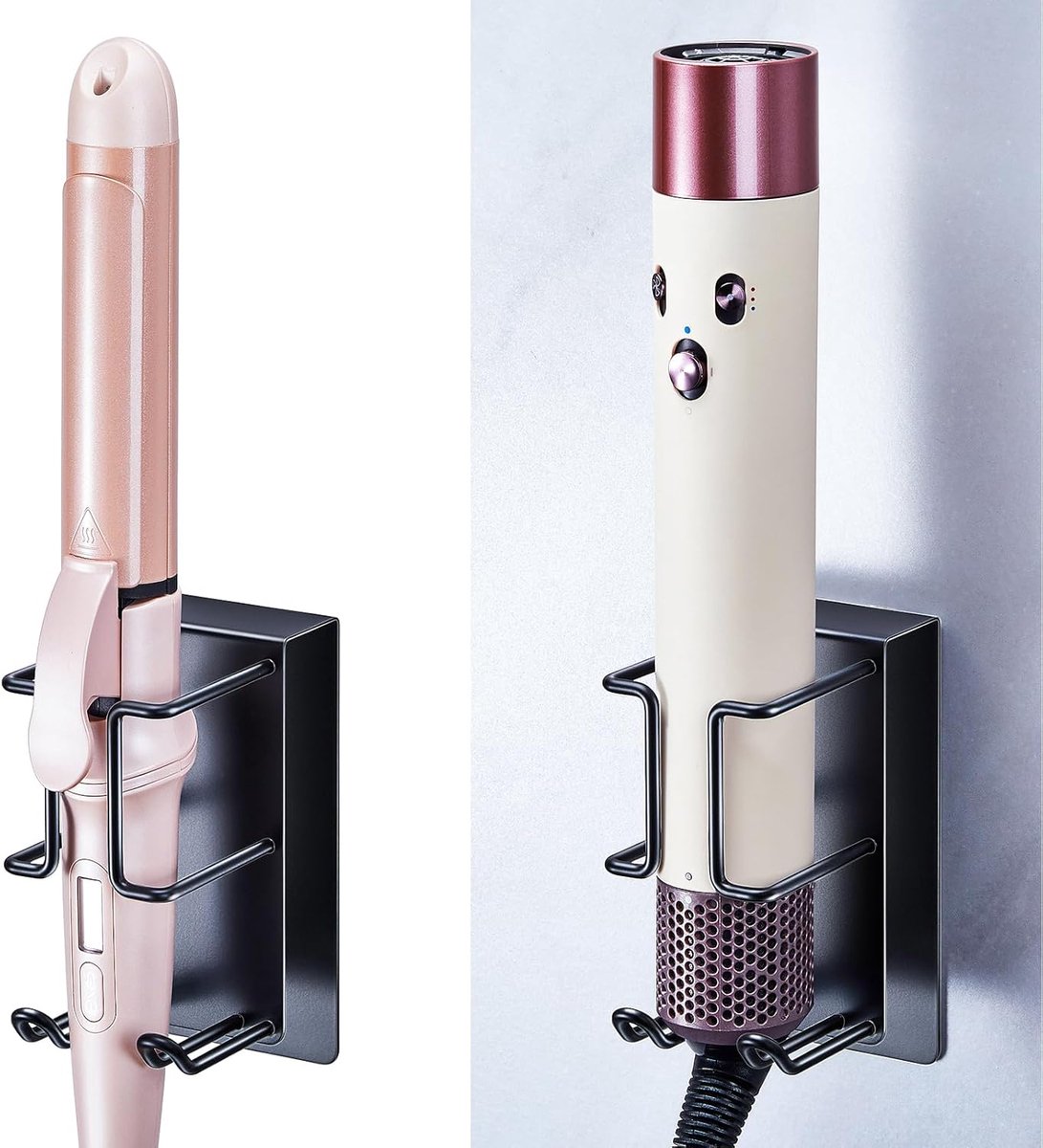 SnelShoppen - Organizer voor Haarstyling, Wandhouder voor Föhn en Krultangen, Opberghouder zonder Boren, Duurzaam Metaal, Voor Badkamer en Slaapkamer