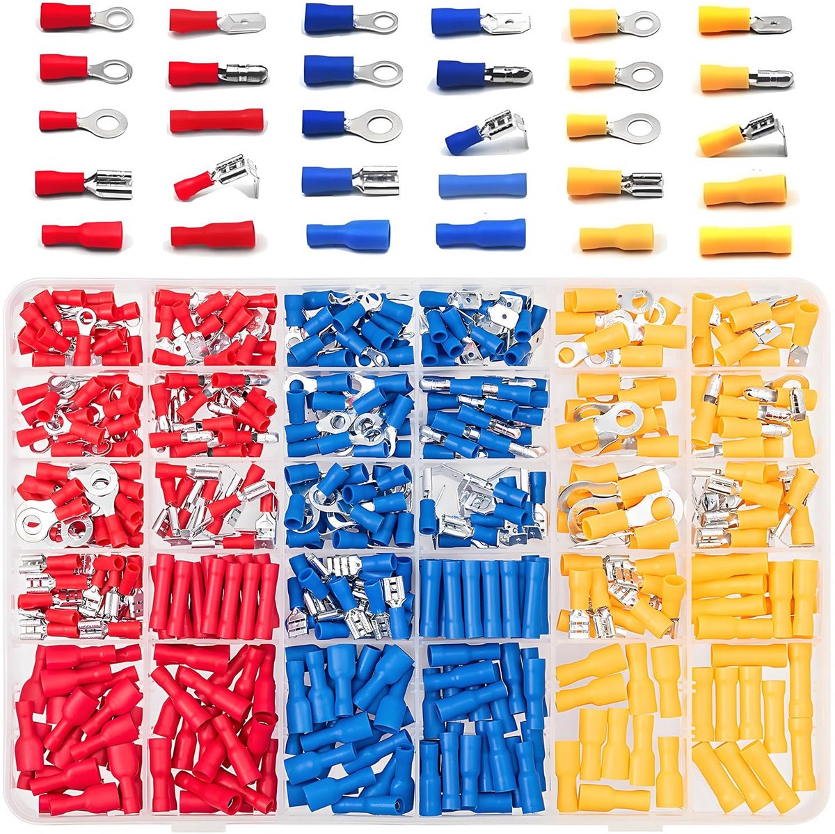 SnelShoppen - Kabelschoen Set 480 Stuks 30 Types, Connectoren met Isolatiesleeves, Maten 0.5-6.0 mm², Drukconnectoren, Platte Stekkers, Kabelconnector