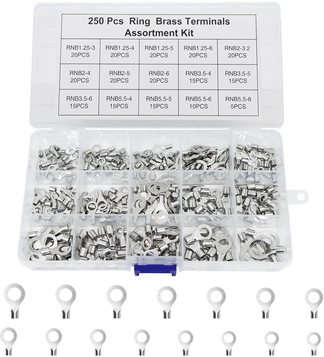 SnelShoppen - Pipe Cable Lugs Set 250 Stuks, Non-Insulated Ring Lugs Assortiment, Koper, 0.5-1.5 mm² tot 4-6 mm², Ideaal voor Elektrische Verbindingen