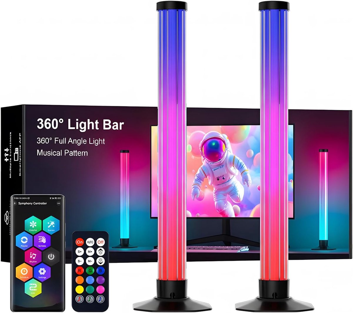 SnelShoppen - 43CM Smart Light Bars - 360° RGBIC Mood Lights met Muzieksynchronisatie, Bluetooth App Controle - Ideale LED Verlichting voor Gaming, PC