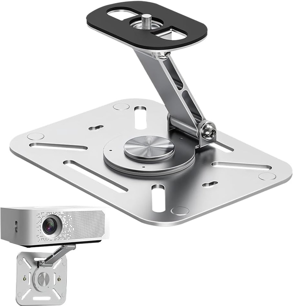 SnelShoppen - Projector Mount 360° Rotatie met 1/4 Inch Schroefdraad Interface, Universele Steun voor Desktop en Plafond Beamer, Zilver, Ideaal voor T