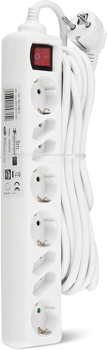 Thijox - Meervoudige Stekkerdoos 8-voudig met 5m Kabel, 3500W, Wit - Perfect voor Thuis, Kantoor, Camping en Tuin