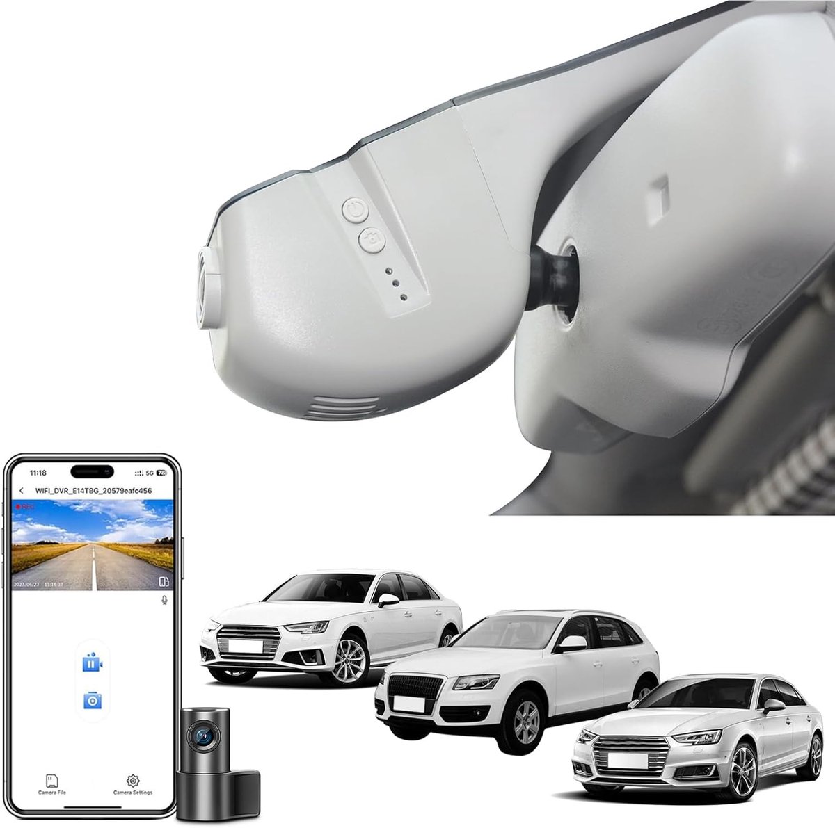 SnelShoppen - 4K+1080P Dashcam Auto Voor en Achter, OEM Look, Geschikt voor Audi A4 A6 A3 A5 Q5 S3 S6, Loop Recording, G-Sensor, WiFi & App, 128GB Kaa