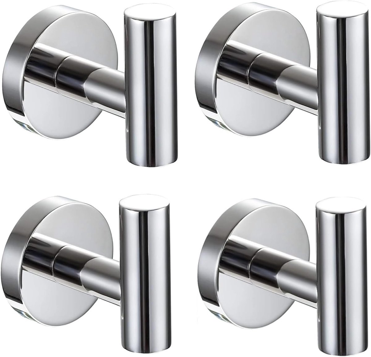 SnelShoppen - 4 Stuks RVS 304 Handdoek Haken, Wand Kapstok met Schroef Accessoires voor Keuken, Badkamer, Badjas - Zilver Glanzend