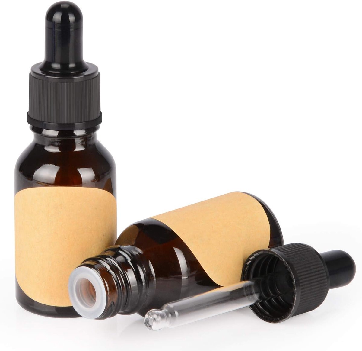 SnelShoppen - 15ml 2-delige Set Glazen Dopperflessen, Bruin Lege Fles met Glazen Dopper, Binnenkap en Label voor Laboratorium Oplossingen en Chemische