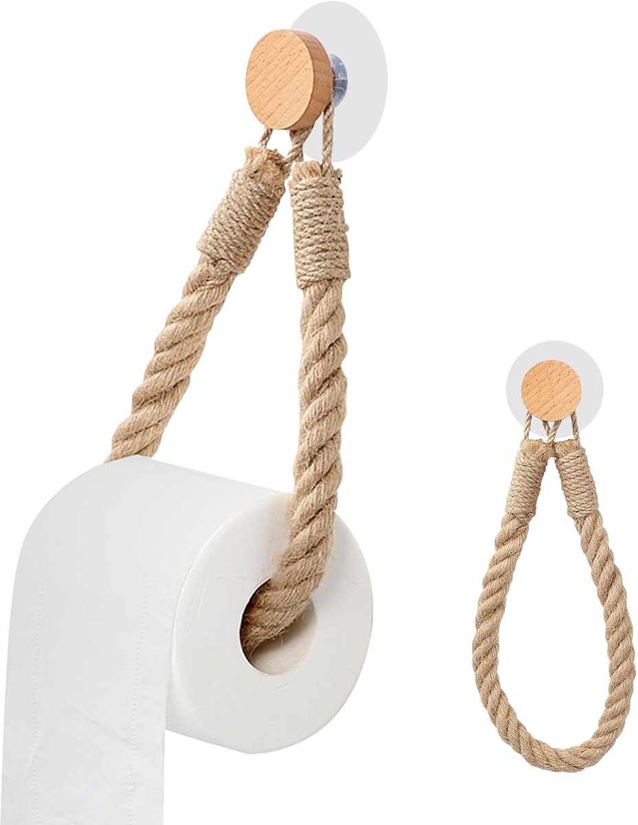 SnelShoppen - Houten Toiletpapierhouder zonder Boren - Vintage Boho & Industriële Decoratie - Handdoekhouder voor Badkamer - Duurzaam Beukenhout met T