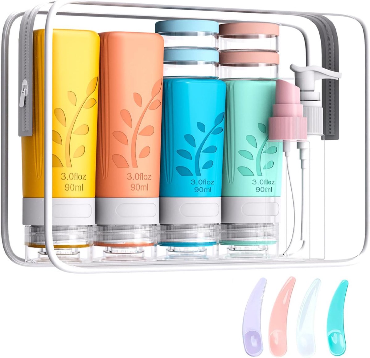 SnelShoppen - 18 Stuks Siliconen Reisflessen Set - Lekvrij, Herbruikbare Knijpflessen voor Shampoo, Lotion en Cosmetica - BPA-vrij, Inclusief Transpar