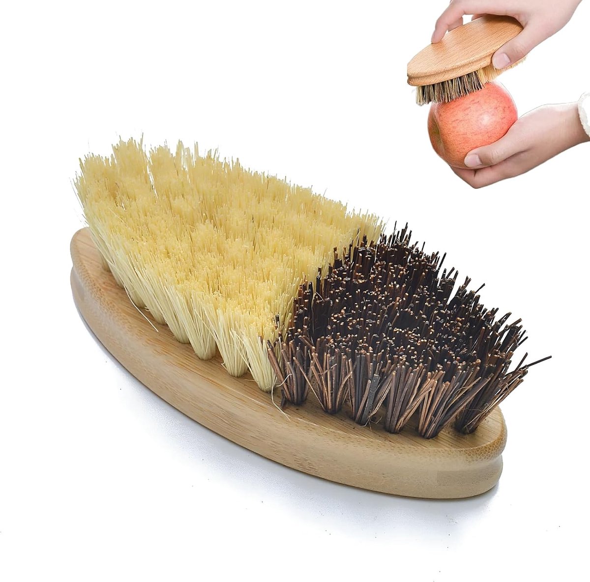 SnelShoppen - Houten Groenteborstel, Bamboo Schoonmaakborstel voor Groenten en Fruit, Natuurlijke Kokosvezels, Perfect voor Keuken en Terras