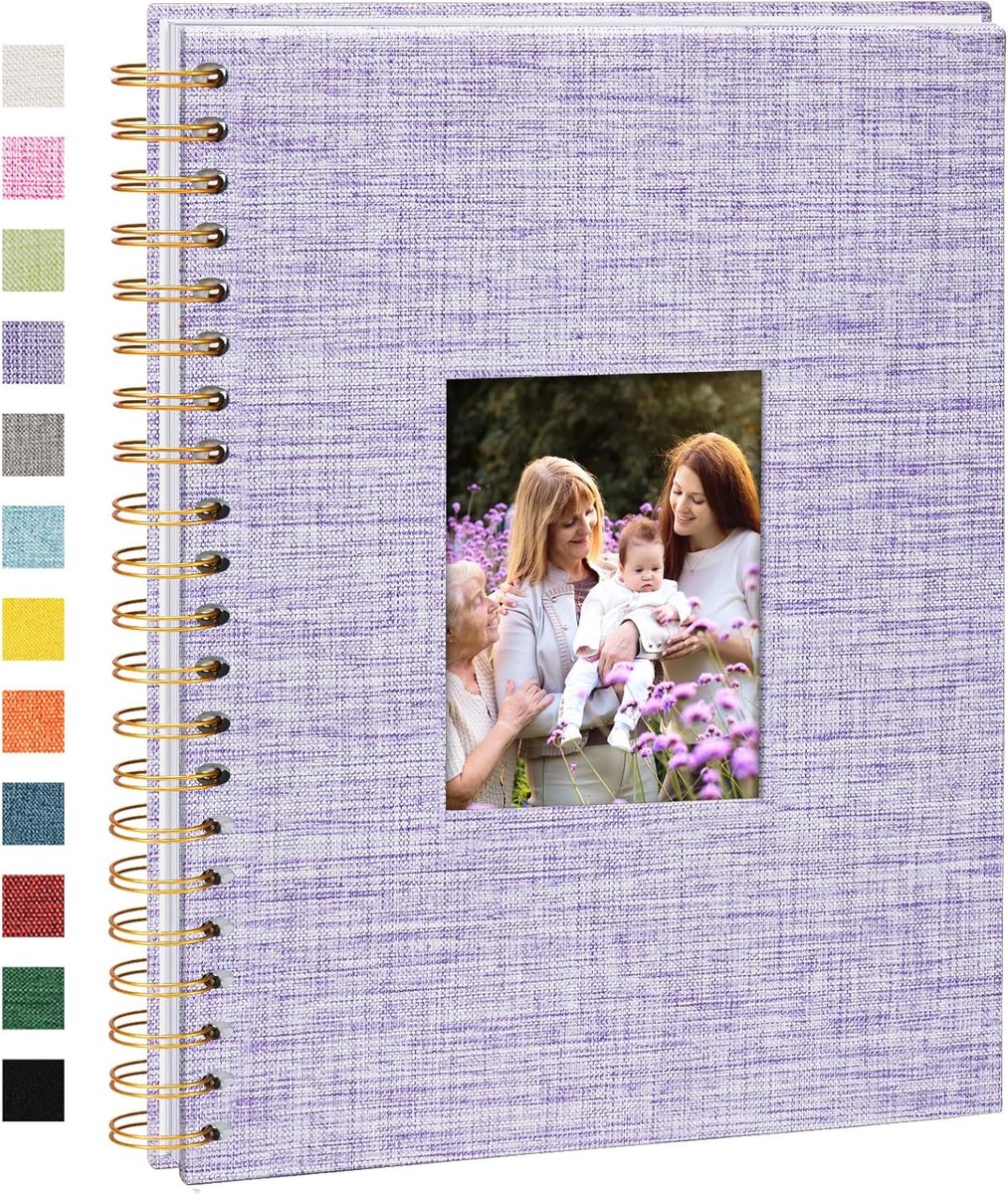SnelShoppen - Fotoalbum in Linnen 20.5x28 cm - Herinneringen Boek met 80 Witte Pagina's - DIY voor Reizen, Familie, Bruiloft, Kerst, Paars