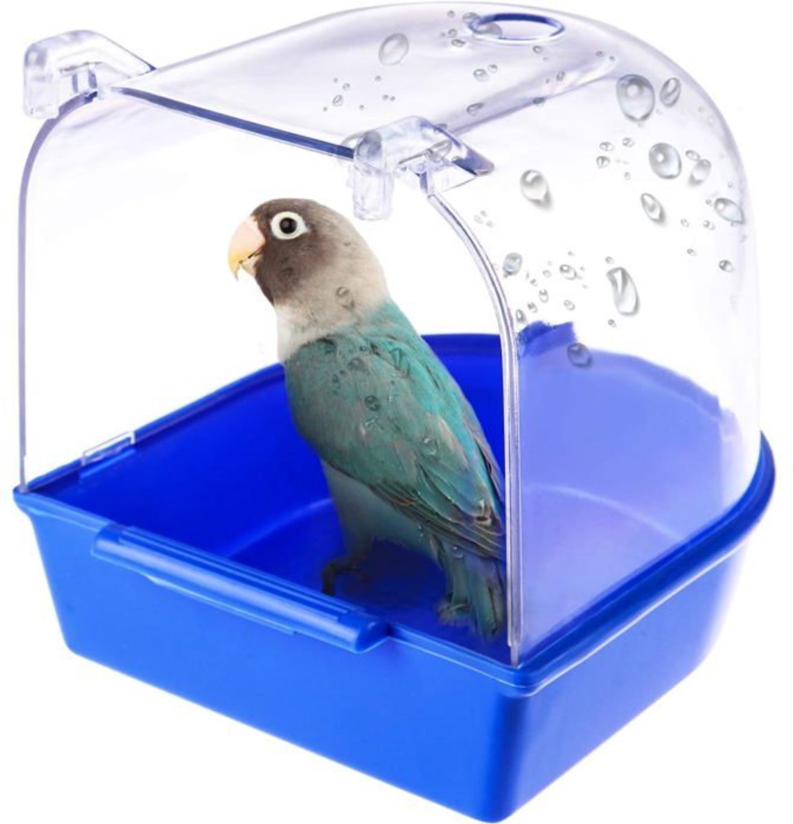 Transparant hangend vogelbadje, plastic douchekooi, gemakkelijk schoon te maken, Geschikt voor papegaaien, koekoeken en kleine vogels.