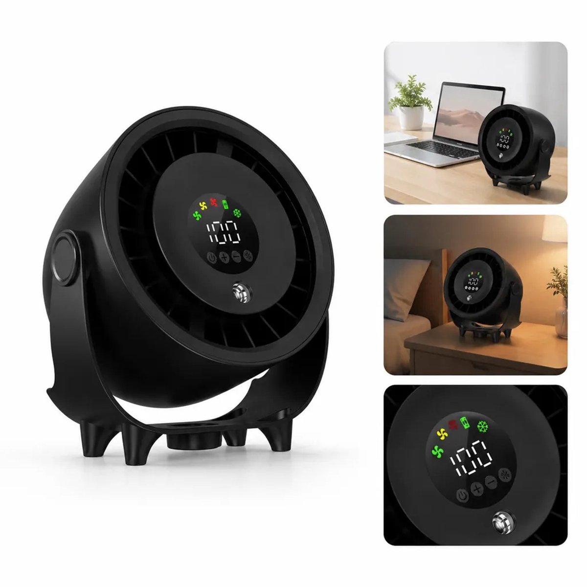 USB-luchtbevochtiger met ventilator, 4000mAh-batterij, 100 instelbare snelheden, LED-display, stille werking op bureau of aan de muur, Geschikt voor kantoren en slaapkamers.
