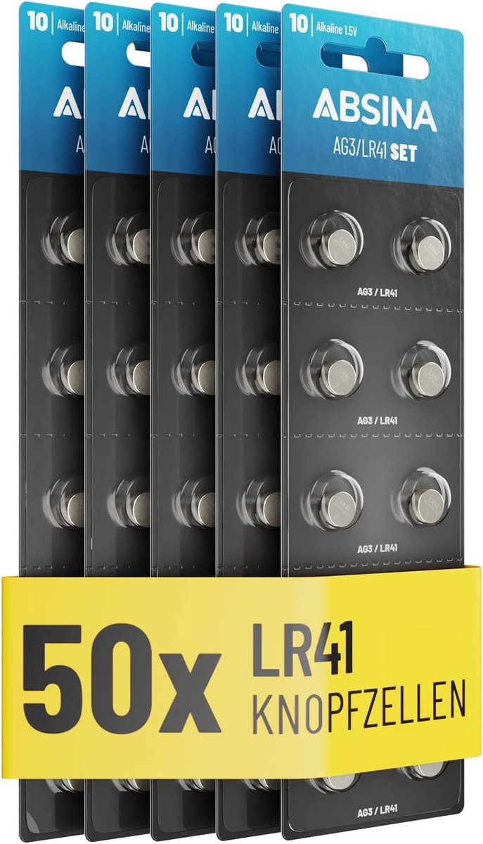 SnelShoppen - 50 Stuks LR41 Knopcel Batterijen - 1.5V Alkaline - Levensduur Lang - Leakproof - Geschikt voor Thermometer, Horloge, Sleutel, Speelgoed,