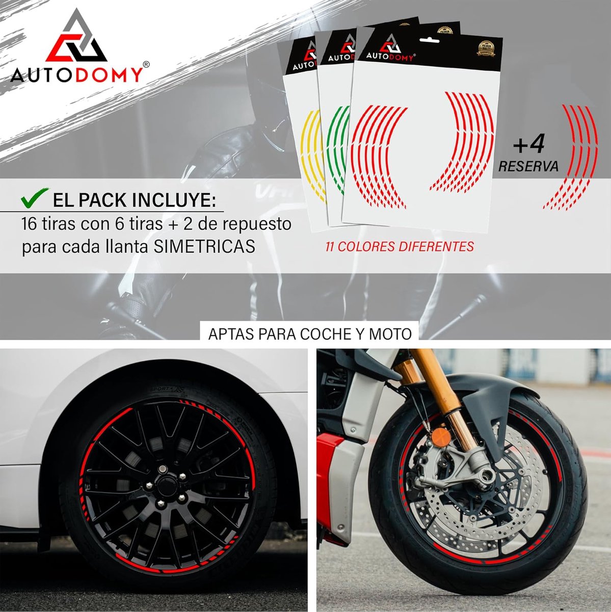 SnelShoppen - Motorcycle Rim Stickers Set voor 15" tot 19" Inch Wielen | Weer- & Oliebestendige Zilveren Velgstickers | 6 Strips + 2 Reserve per Velg