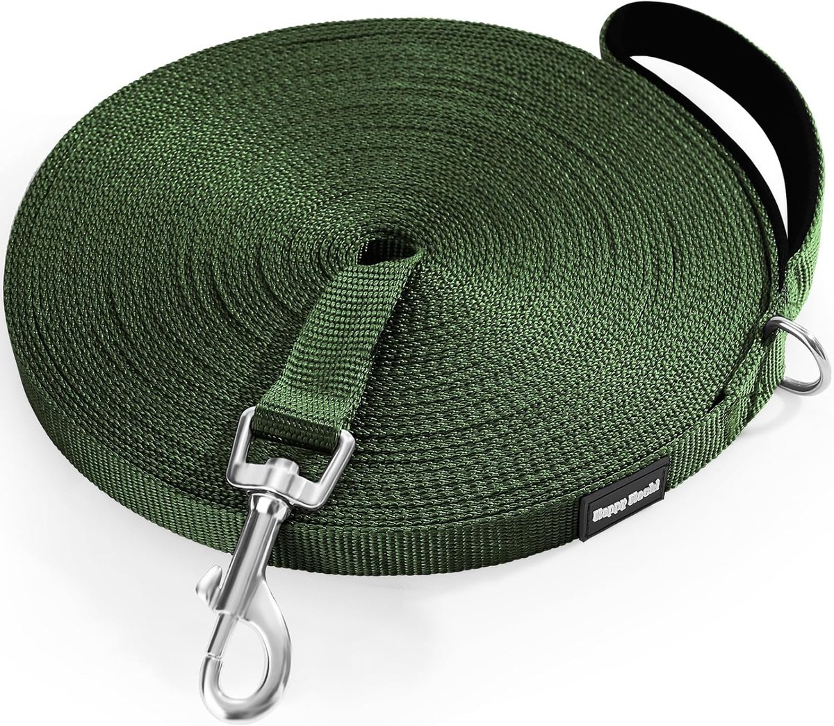 SnelShoppen - Happy HACHI Honden Trainingslijn 15m, Extra Lange Nylon Hondenriem voor Training, Terugroepen, Wandelen, Camping, Buiten, Army Green