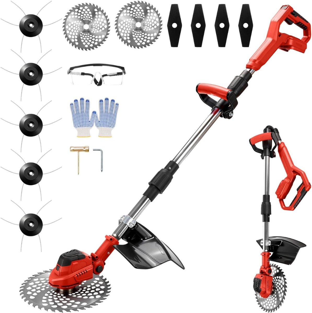 SNJY® Onkruidborstel Electrisch - Onkruidborstel Machine - Onkruidbrander - Onkruidverdelger - 100-140 cm Telescoopsteel - Zwart/Rood