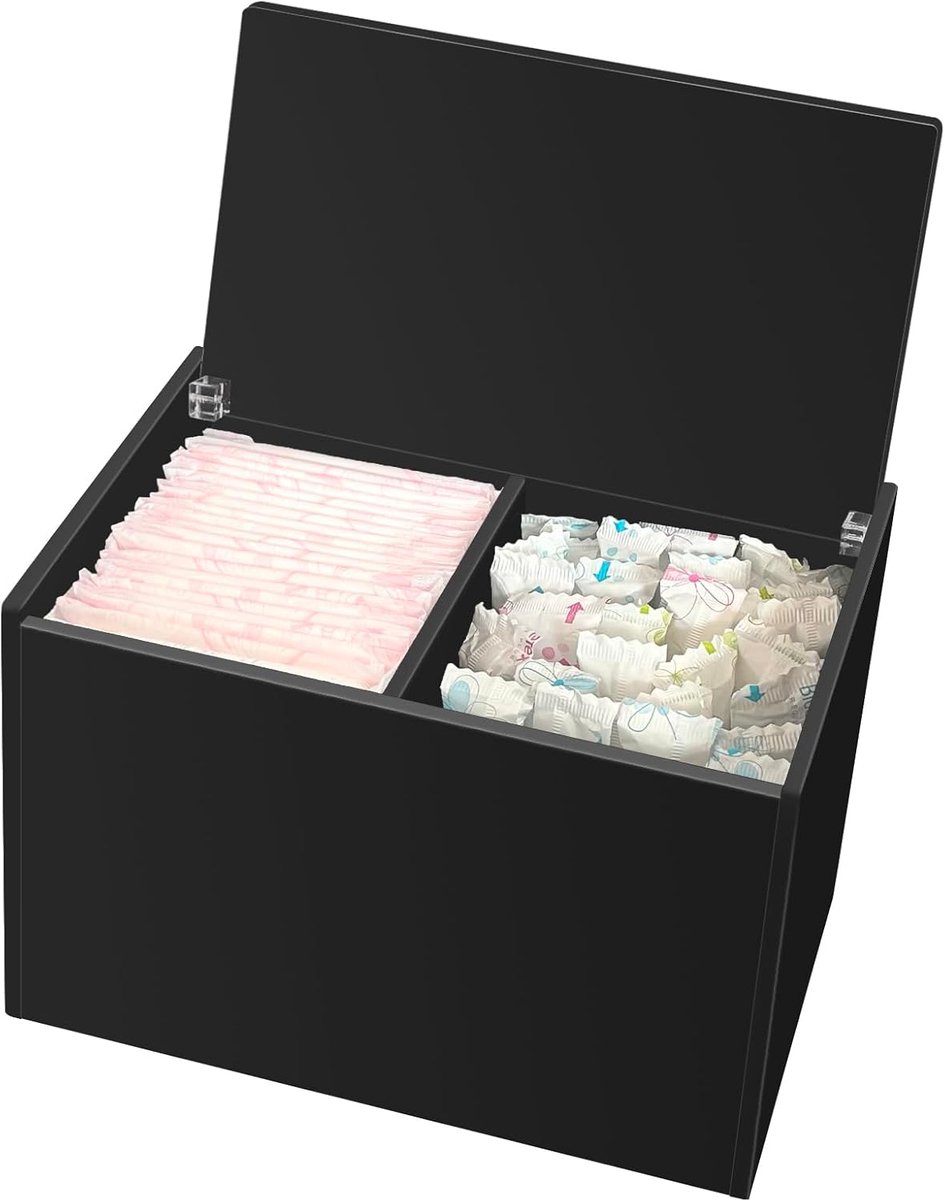 SnelShoppen - Tampon Houder voor Badkamer - Opbergbox voor Tampons en Pads - Zwarte Container voor Vrouwen - Compacte Organizer voor Periodeproducten
