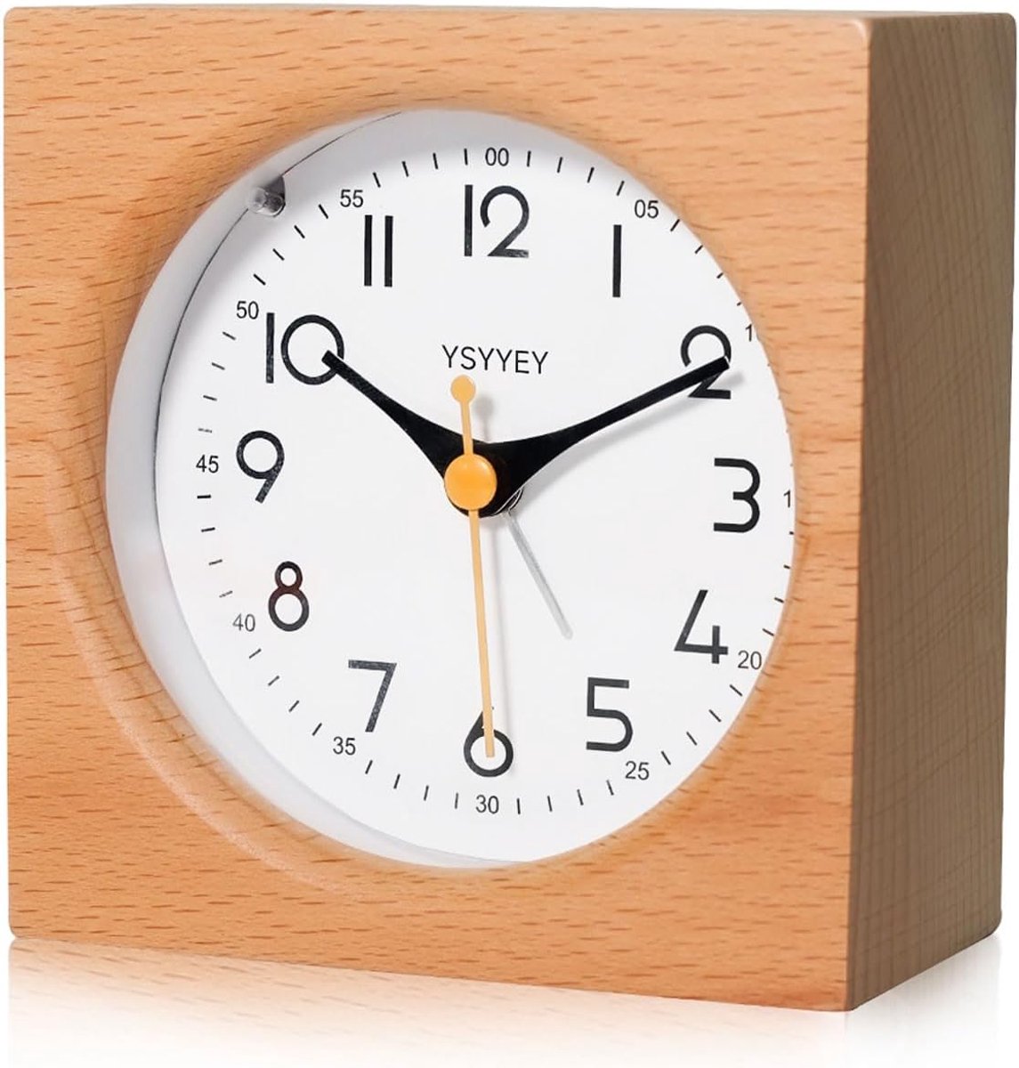 SnelShoppen - Stille Houten Wecker met Snooze en Nachtlampje, Batterij Aangedreven Analoge Klok voor Slaapkamer, Keuken, Thuis en Reis