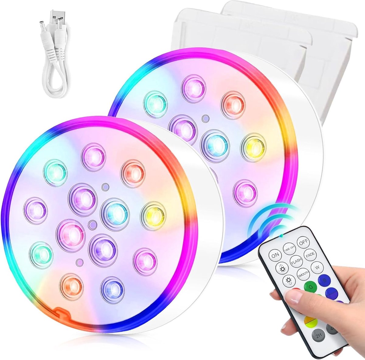 SnelShoppen - Onderwater LED Zwembadverlichting Oplaadbaar Waterproof met RF Afstandsbediening USB Timer RGB 13 LEDs voor Zwembad, Whirlpool, Aquarium