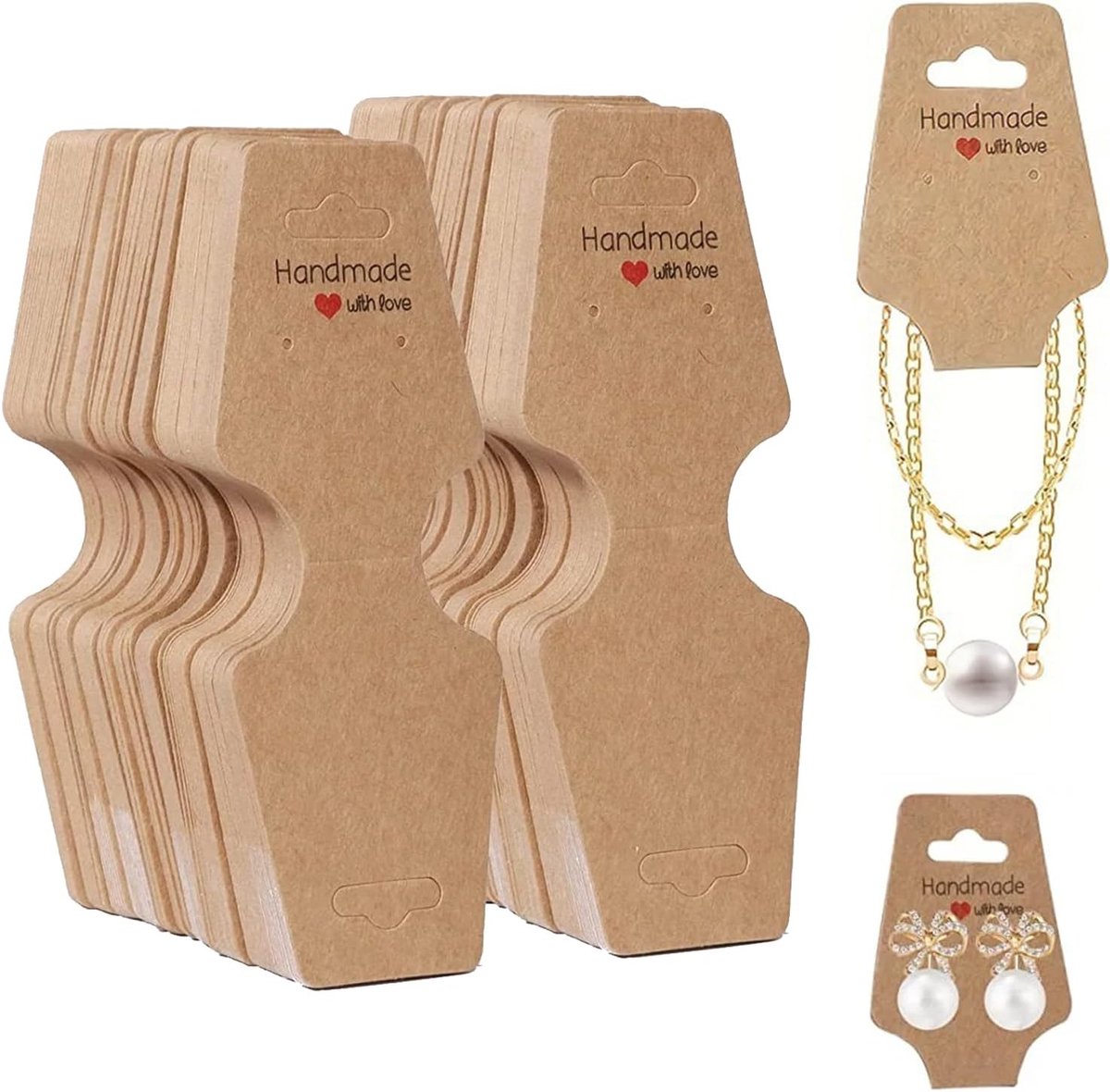 SnelShoppen - Self-adhesive Oorringen en Sieraden Display Kaarten - 100 Stuks Kraft Papier, Hartvormige Ontwerpen voor Oorbellen, Kettingen en Armband