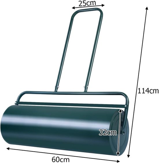 COSTWAY Graswals navulbaar met water of zand, 48 L, Ø 32 cm x 60 cm, Bodemwals met handgreep, Tuinwals metaal, Handwals Lawn Roller, Grasrol voor het egaliseren van grasvelden en tuinen, Groen — afbeelding 2