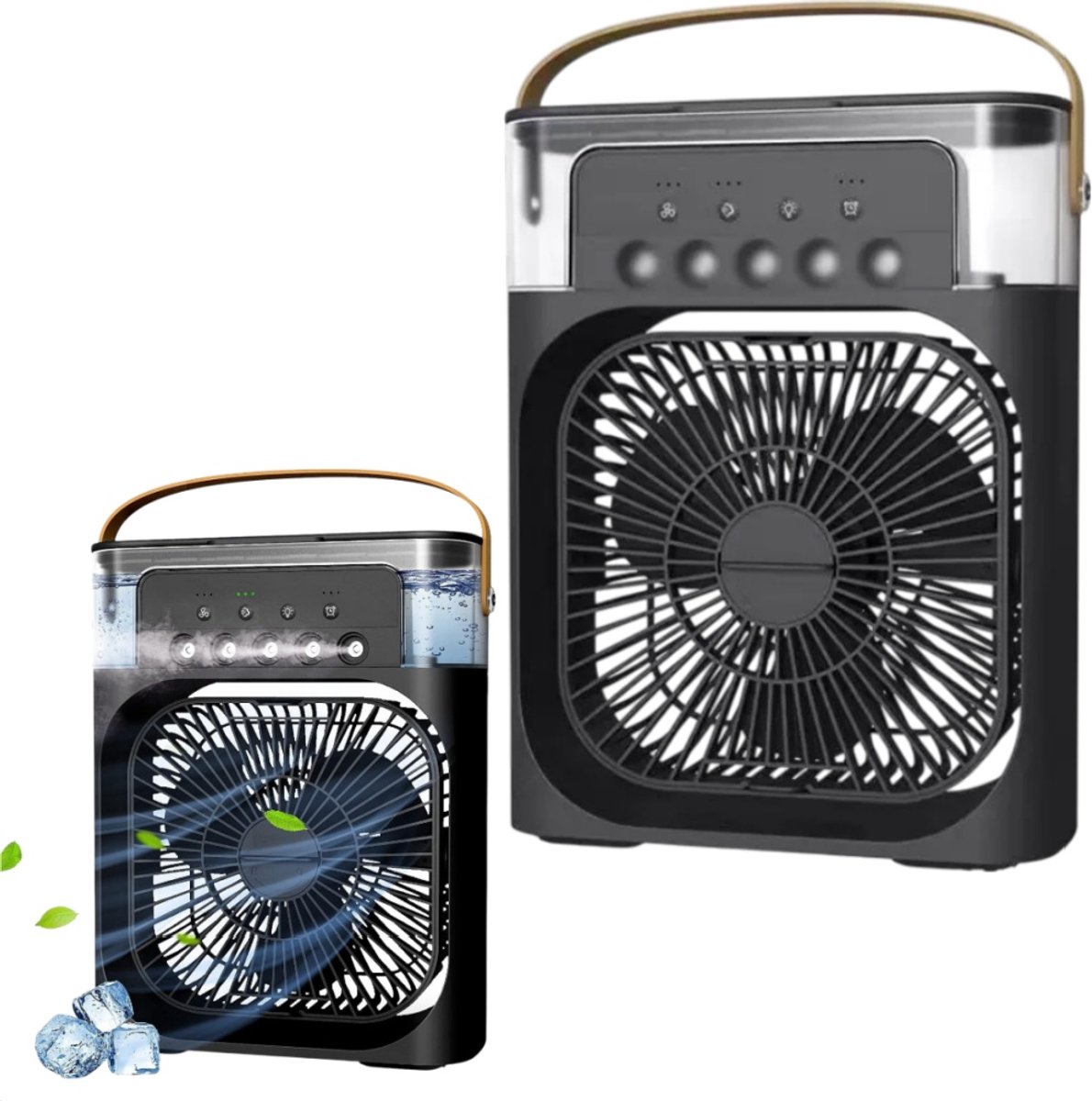 1 stuk - Mini Spray Cooler - Instelbare spray in drie kleuren - Mini airconditioner voor op het bureau - Koelventilator voor naast het bed - 20,3*8,8*26,5 cm - Koeling voor bureau, nachtkastje of aanrecht, verlichting en timerfunctie - Zwart