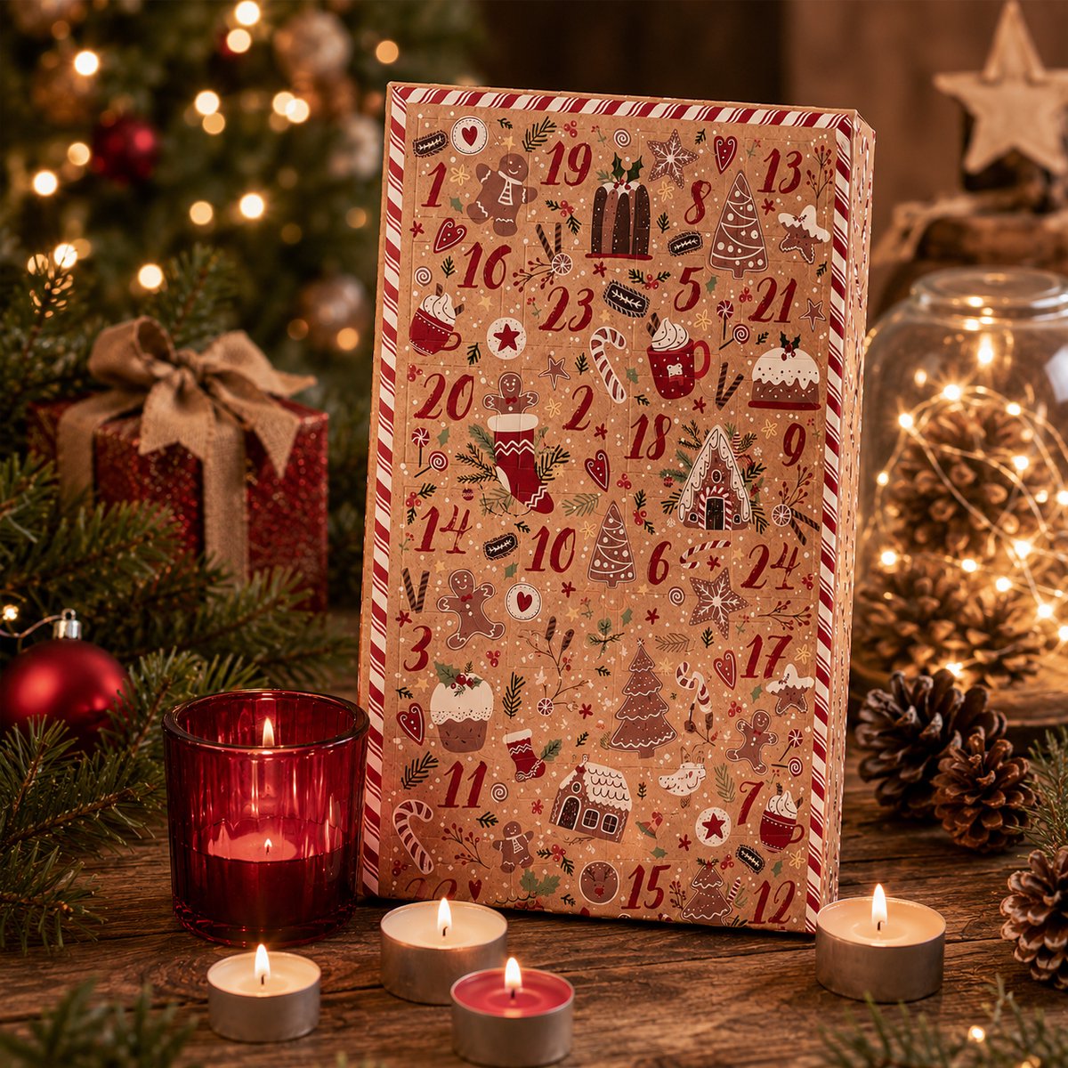 Adventskalender met 24 Geurkaarsjes – Inclusief Glazen Kaarsenhouder – Cadeaubox met 24 Kaarsen – Kaarsen Adventskalender voor Volwassenen – Kerstcadeau – Geurkaarsen Cadeauset – Rood – foto 5