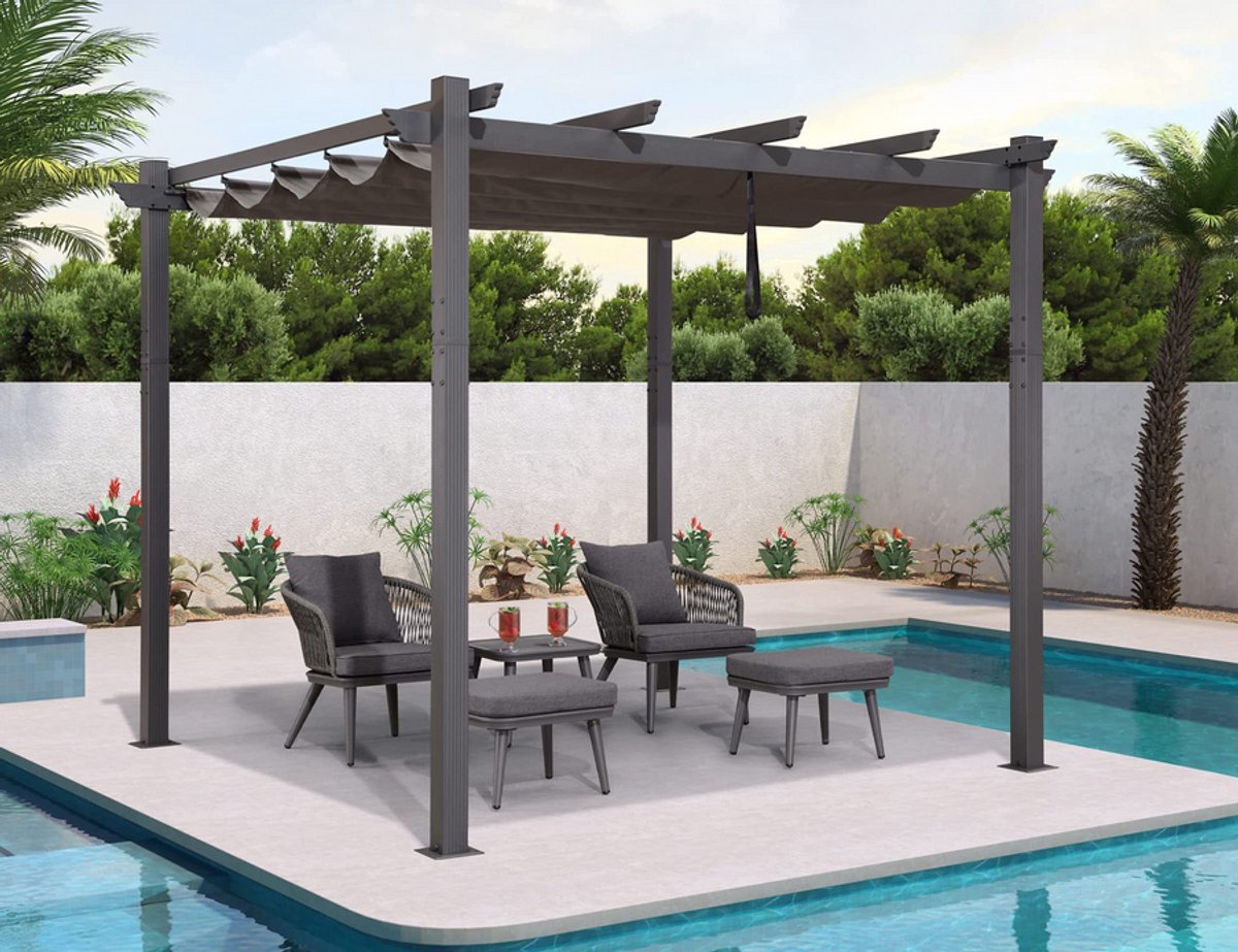 Purple Leaf Pergola avec toile coulissante 4 x 3 m - toile grise