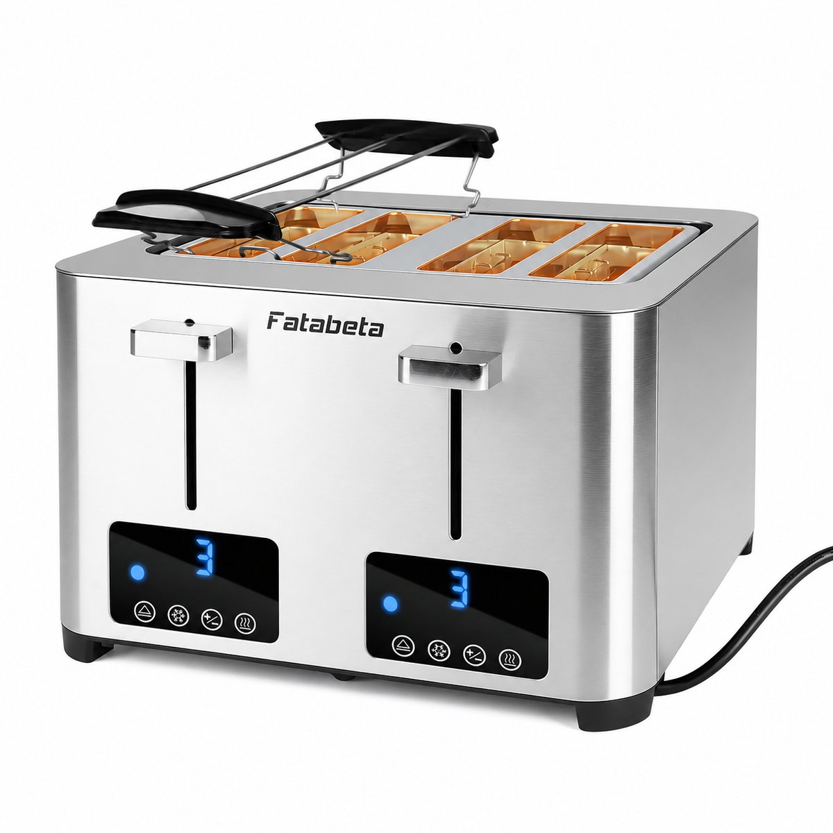 Atlasyx broodrooster - Toaster - broodrooster 4 sneden - Broodtoaster - RVS broodrooster - 4 Sleuven - 7 Niveaus - 1500 W