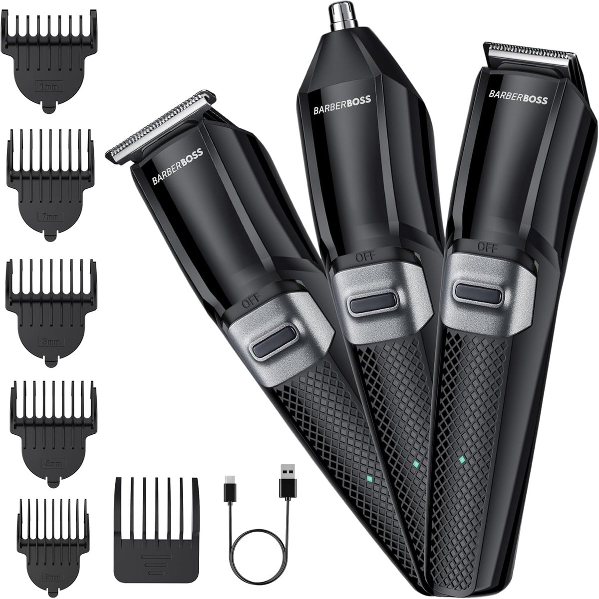 SnelShoppen - 3-in-1 Draadloze Mannen Verzorgingsset - Baardtrimmer, Haarknipper, Neus- en Oortrimmer met Keramisch Titanium Mes - Perfect voor Thuisg