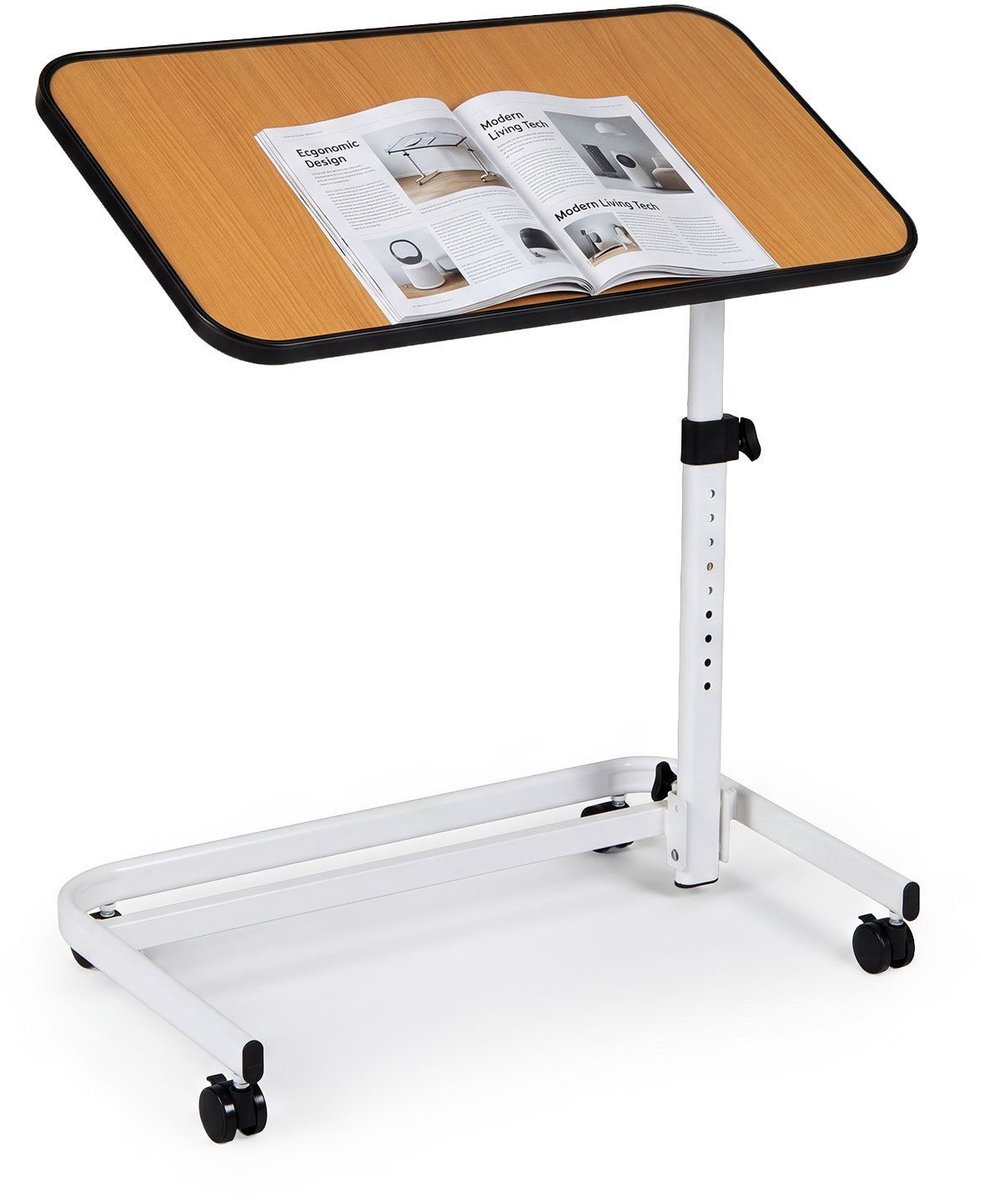 Laptoptafel op Wielen - Bedtafeltje - Bijzettafel - Wit / Naturel