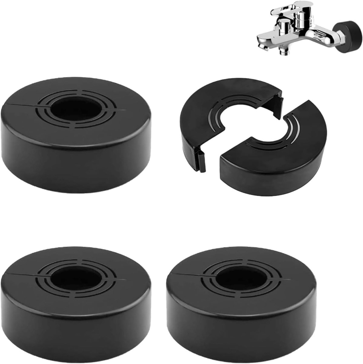 SnelShoppen - 4 Stuks Rosette Kraan - Verstelbare Douche Mengkraan - Decoratieve Dubbele Rozen voor Taps, Waterleidingen, Radiatoren - Zwart - 3 Maten