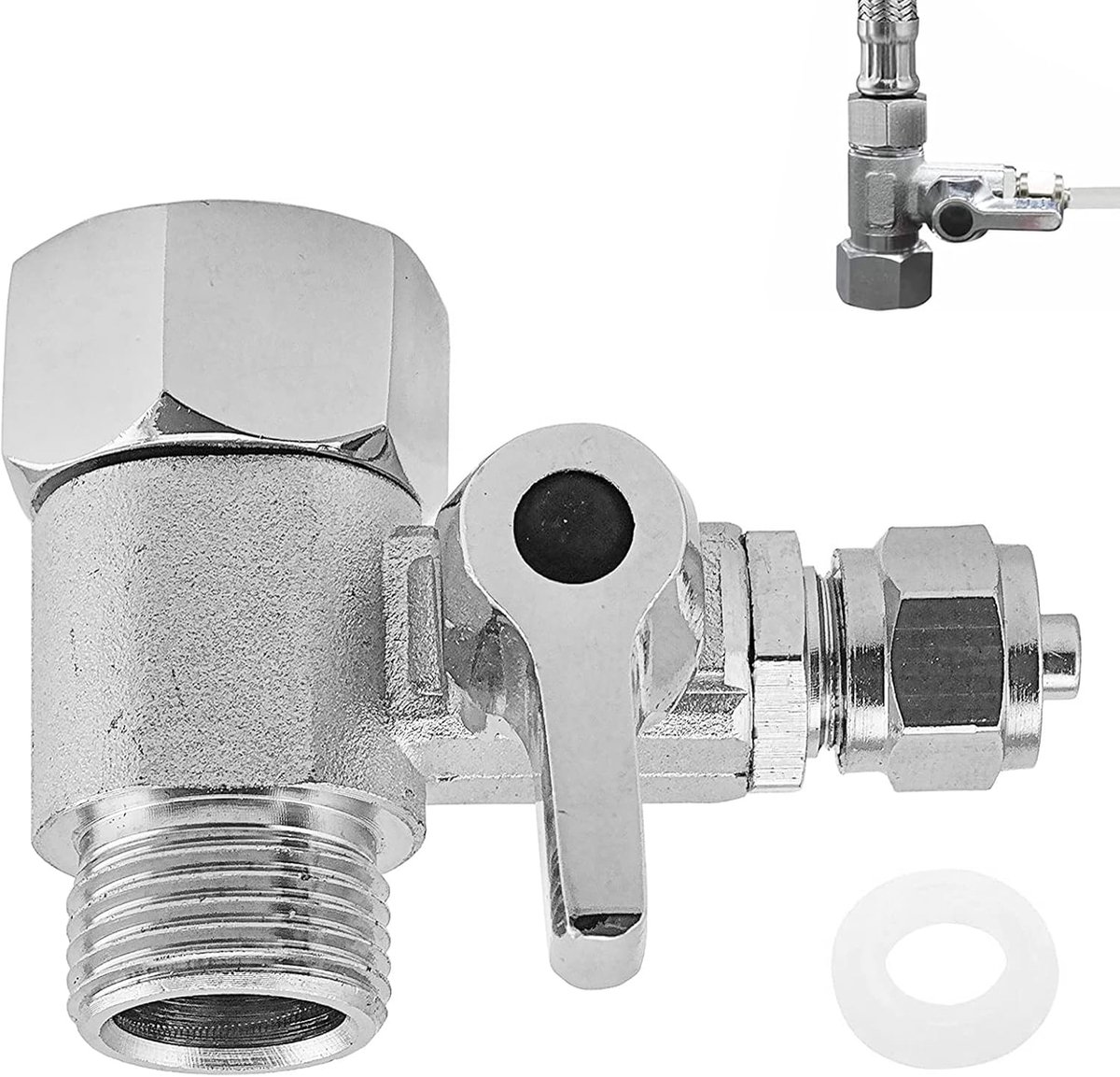 SnelShoppen - Tee Hose Shut-off Valve Adapter 3/8 X 3/8 X 1/4 - Waterverbinding T-kraan Adapter - 3-Weg Kogelklep voor 2 Apparaten - Corrosiebestendig
