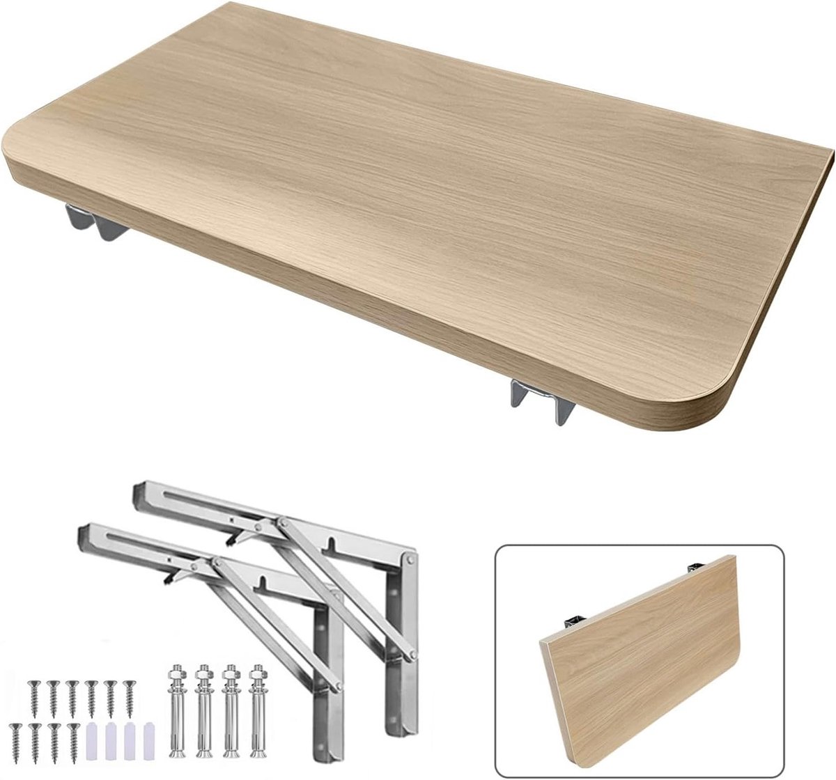 Opvouwbare wandplank van hout, draagvermogen van 50 kg, zwevende planken voor keuken, woonkamer, slaapkamer en badkamer, ideaal voor opslag en decoratie