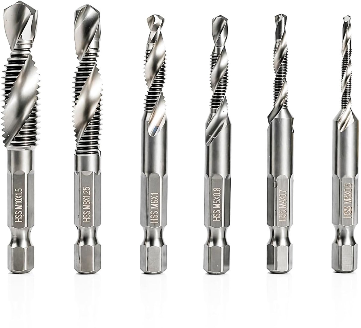SnelShoppen - Set van 6 Tapboren Combi Set M3 M4 M5 M6 M8 M10 - HSS Tapboor met Zeskantschacht - Metalen Boor met Roestvrije Coating - Voor Klopboorma