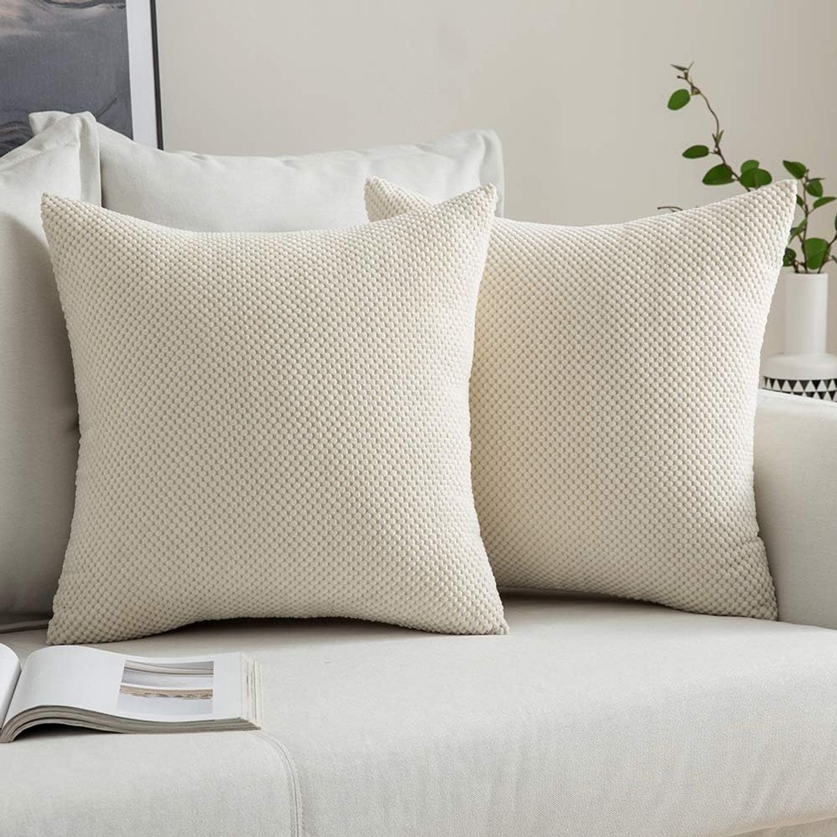 SnelShoppen - Set van 2 Decoratieve Kussenhoezen - 45x45 cm - Zacht Polyester - Ananas Design - Witte Kussen Covers voor Sofa, Slaapkamer, Auto