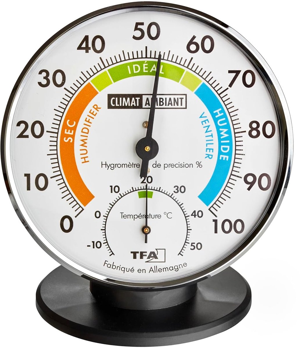 SnelShoppen - Hygrometer Thermometer Analoge Precisie - Binnenklimaat Controle - Vochtigheid en Temperatuur - Zilver/Zwart - Duurzaam Materiaal
