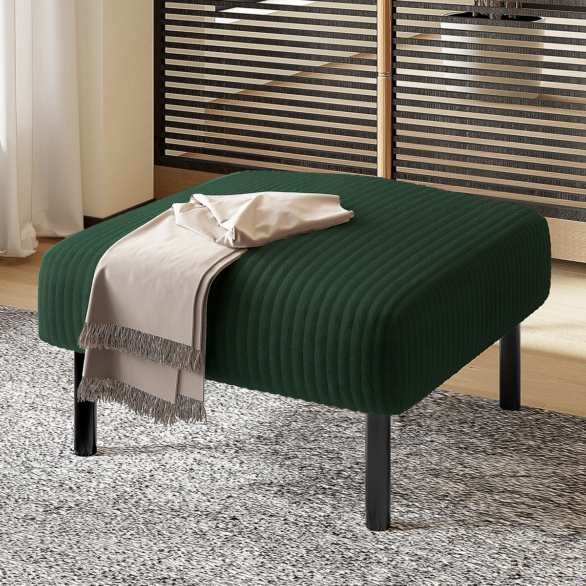 MIVRAY Voetenbankje – 56 x 51 x 39 cm – Zacht Cordstof met Metalen Frame – Smaragdgroen – Gepolsterd voor Woonkamer en Slaapkamer